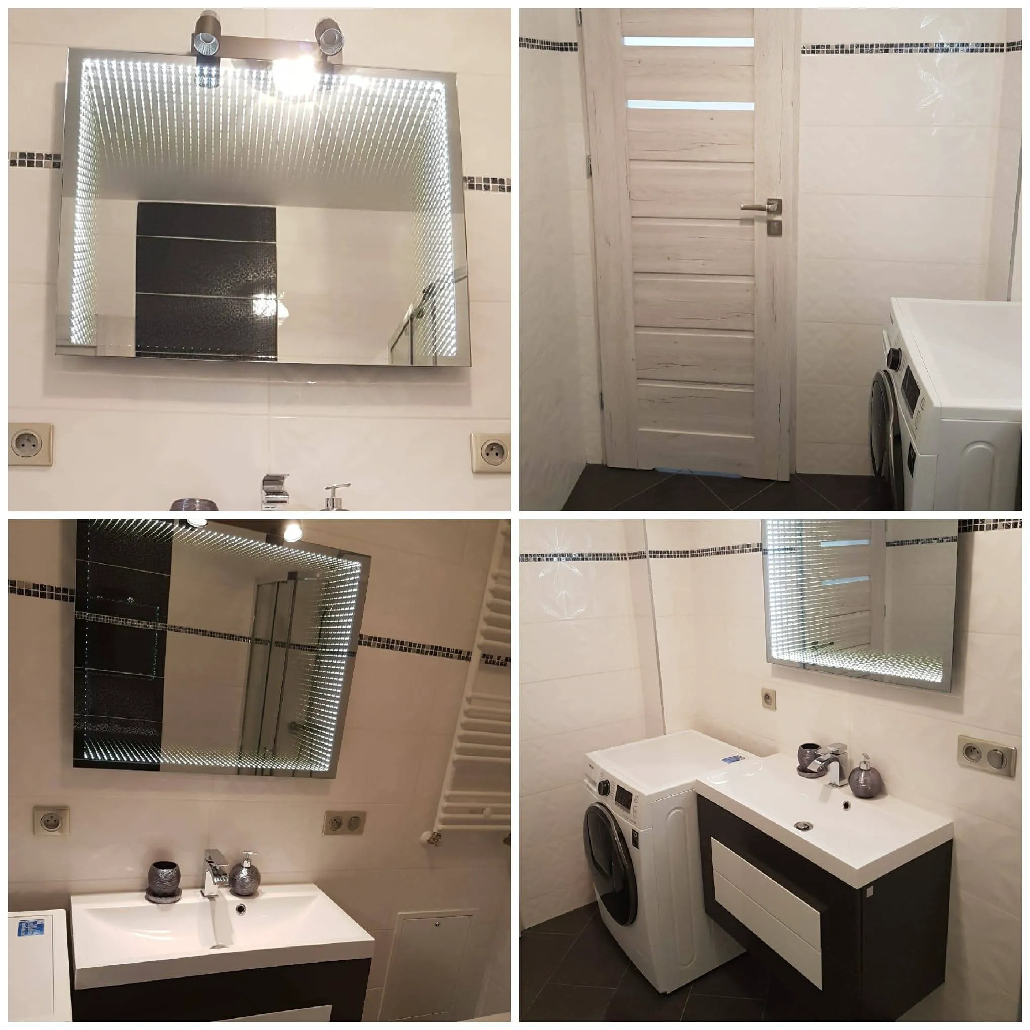 Salle de bain rénovée avec miroir éclairé et meuble moderne